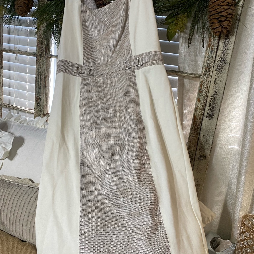 White House Black Market Cream and Tan Maxi Dress